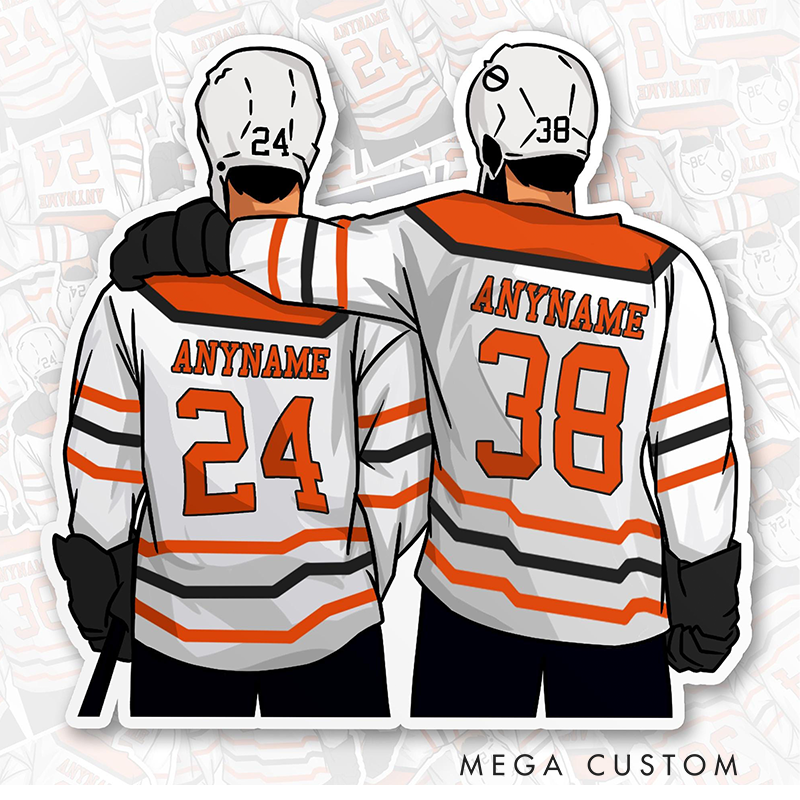 Personalized Hockey Duo Sticker with Custom Names, Jersey Numbers