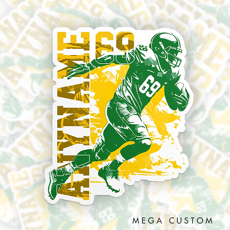 Personalized American Football Team Sticker with Custom Player Name and Number