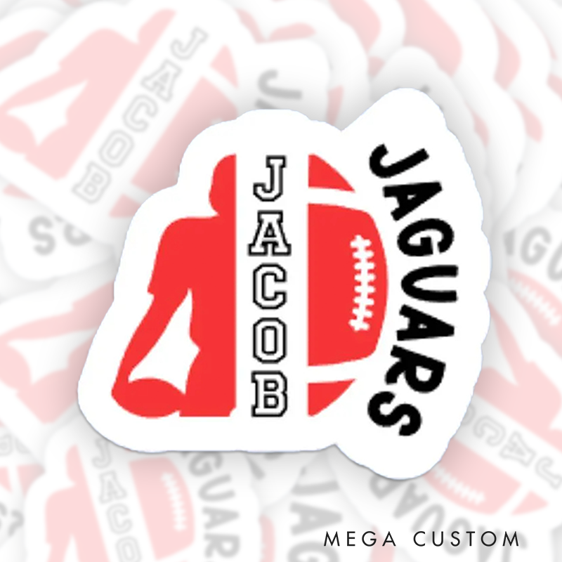 Personalized American Football and Rugby Sticker with Custom Team Name and Player Name - Football Team Spirit Gift