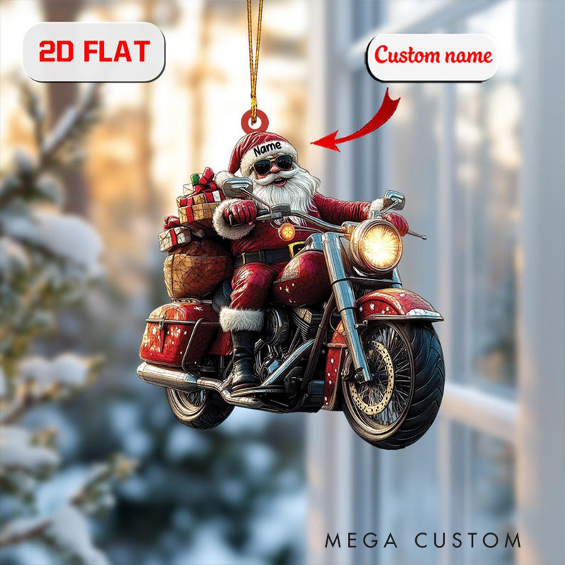 Personalized Santa Motorcycle Ornament Custom Christmas Biker Decoration Unique Holiday Gift for Riders and Motorcycle Lovers