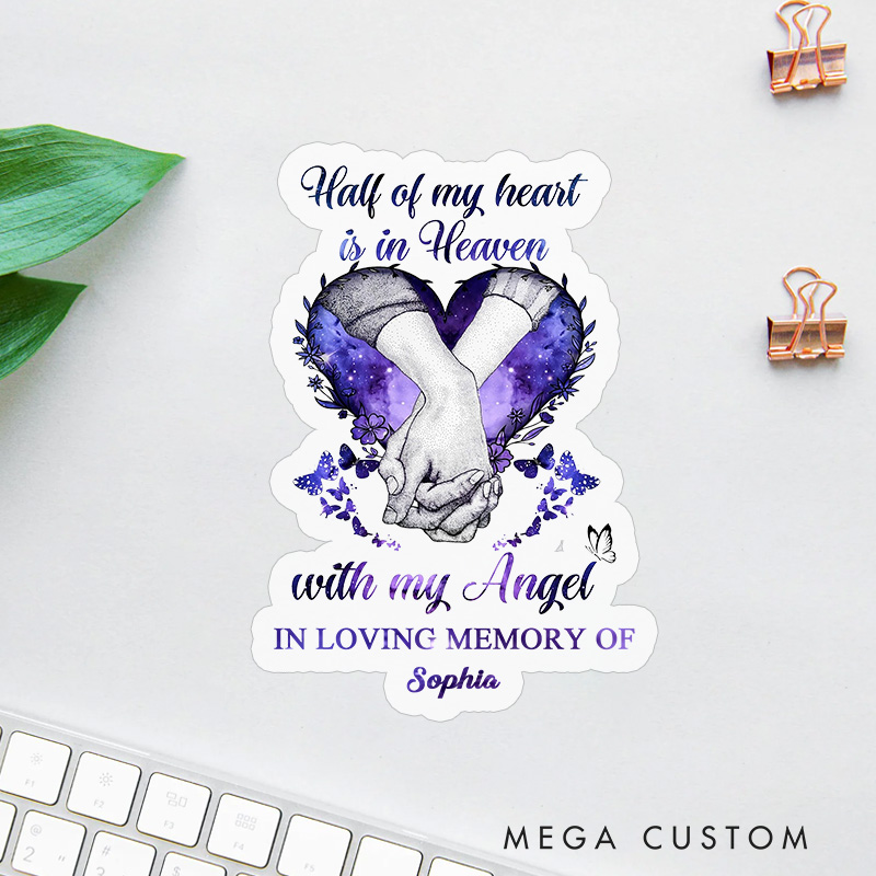 Personalized Custom Name Memorial Sticker Holding Hands Starry Heart Half of My Heart Sympathy Gift for Loss of Loved One Grieving