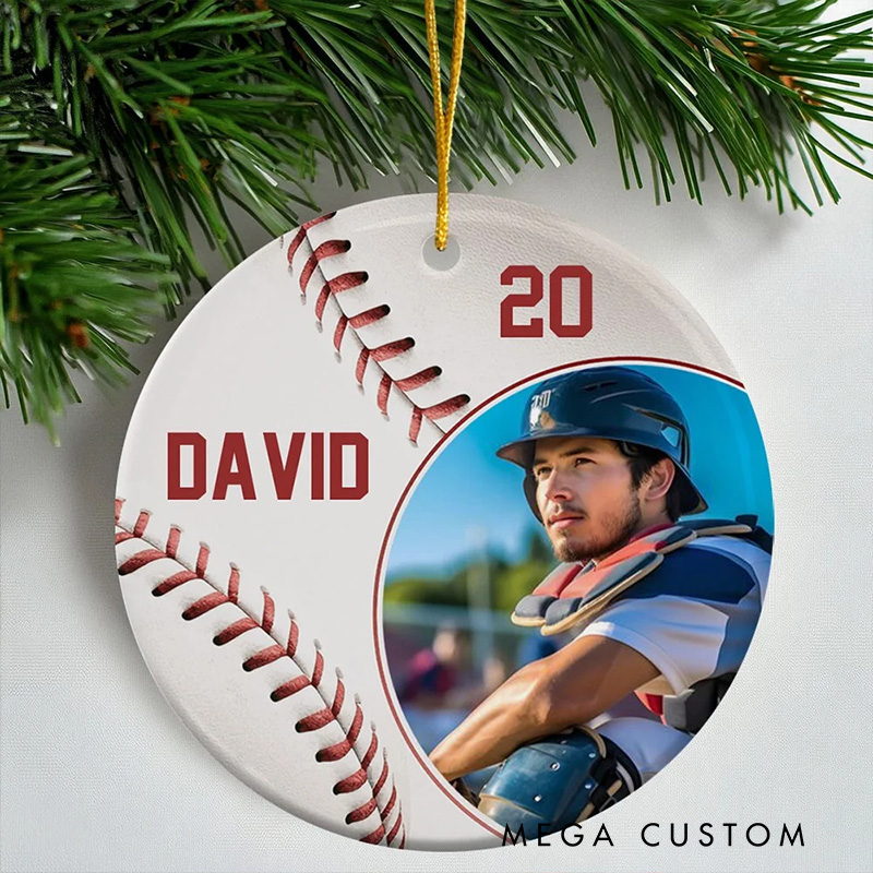 Personalized Baseball Christmas Ornament with Custom Name and Number  