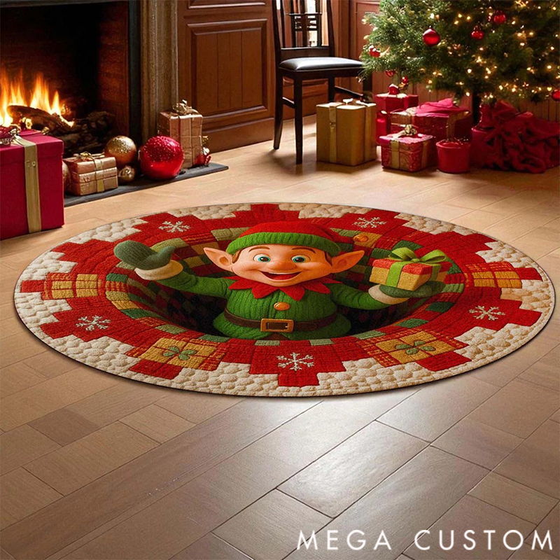 Personalized 3D Printed Rug, Christmas Welcome Round Mat, Indoor Rug Decor, Christmas Tree Home Decor, Holiday Doormat, Christmas Gift