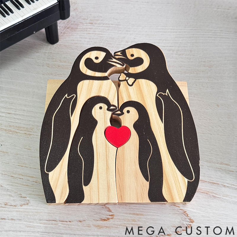 Personalized Wooden Penguin Family Puzzle Wooden Puzzle Gift,Desk Decor
