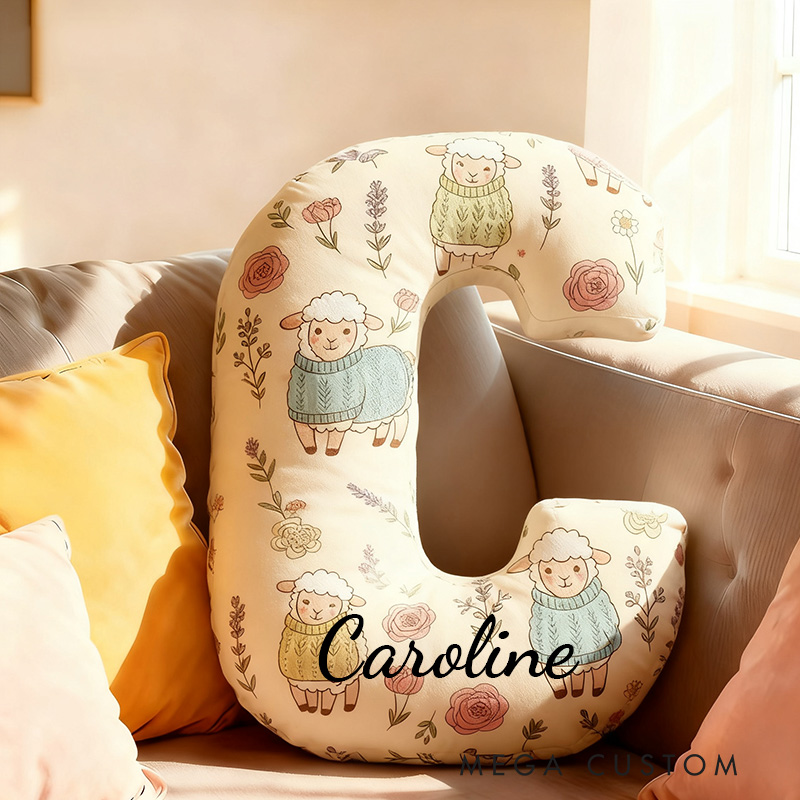 Personalized Funny Pillow Christmas Floral Sheep Yarn Graphic Print Letter Customized Name Gift for Kids