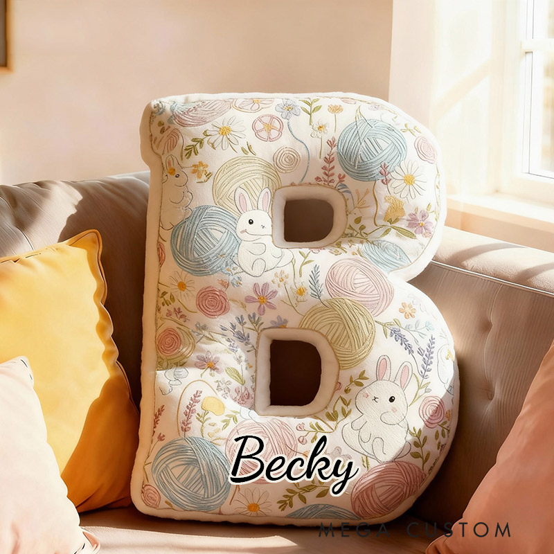 Personalized Funny Pillow Christmas Bunny Floral Yarn Graphic Print Letter Customized Name Gift for Kids