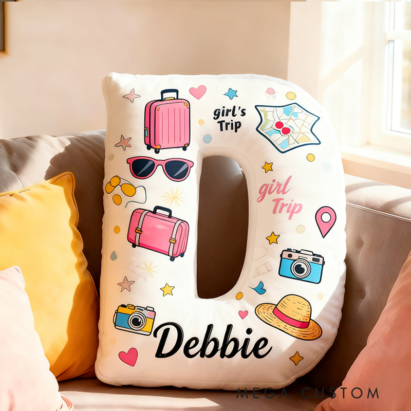 Personalized Funny Pillow Christmas Graphic 3D Print Girl's Trip Letter Customized Name Gift for Travel Lovers