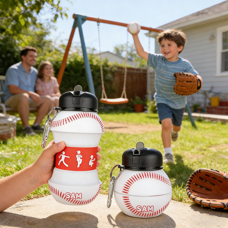 Personalized Foldable Baseball Water Cup Silicone Baseball Sports Water Bottle Custom Name Gift for Baseball Lovers