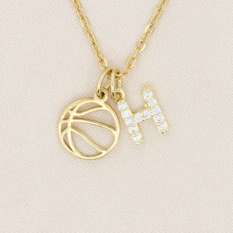 Personalized Initial Basketball Necklace Women Basketball Sports Team Gift