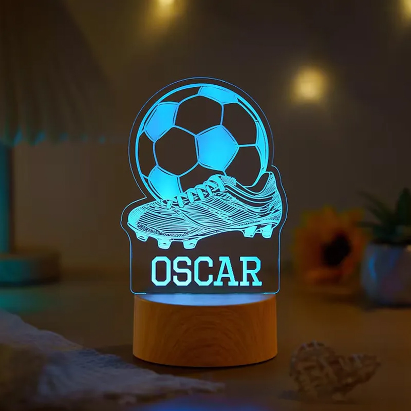 Personalized Soccer 3D Night Light Custom Name LED Lamp for Players and Fans