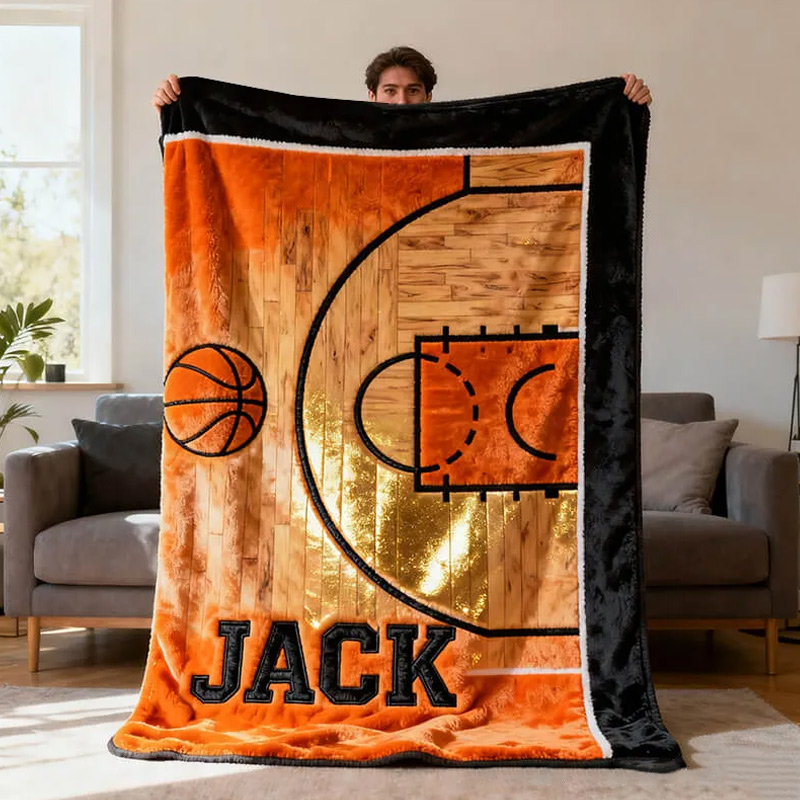 Personalized Basketball Court Blanket with Custom Name for Fans and Players