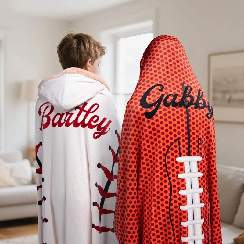Personalized Baseball Basketball Soft Polar Fleece Hooded Blanket with Name and Number Game Day Birthday Gift for Teammate Coach Ball Sports Lovers