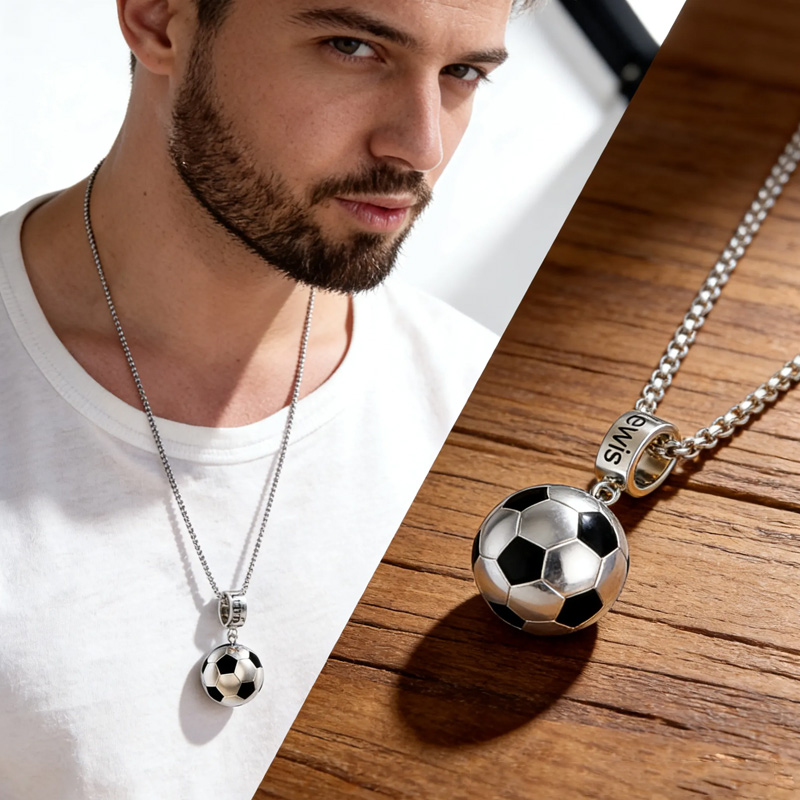 Personalized Soccer Ball Pendant Necklace with Custom Name for Sports Fans