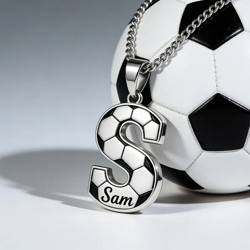 Personalized Soccer Necklace with Custom Initial and Name for Sports Fans