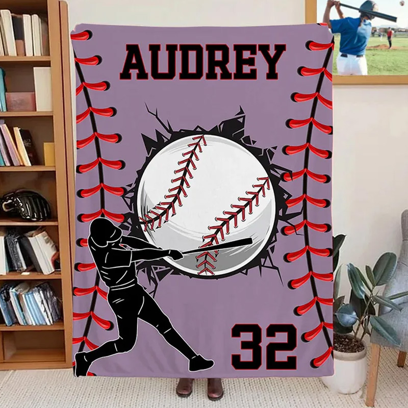 Personalized Baseball Blanket with Custom Name and Number Design  