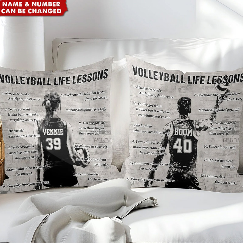 Personalized Volleyball Design Throw Pillow with Custom Photo, Name, and Inspiring Quote