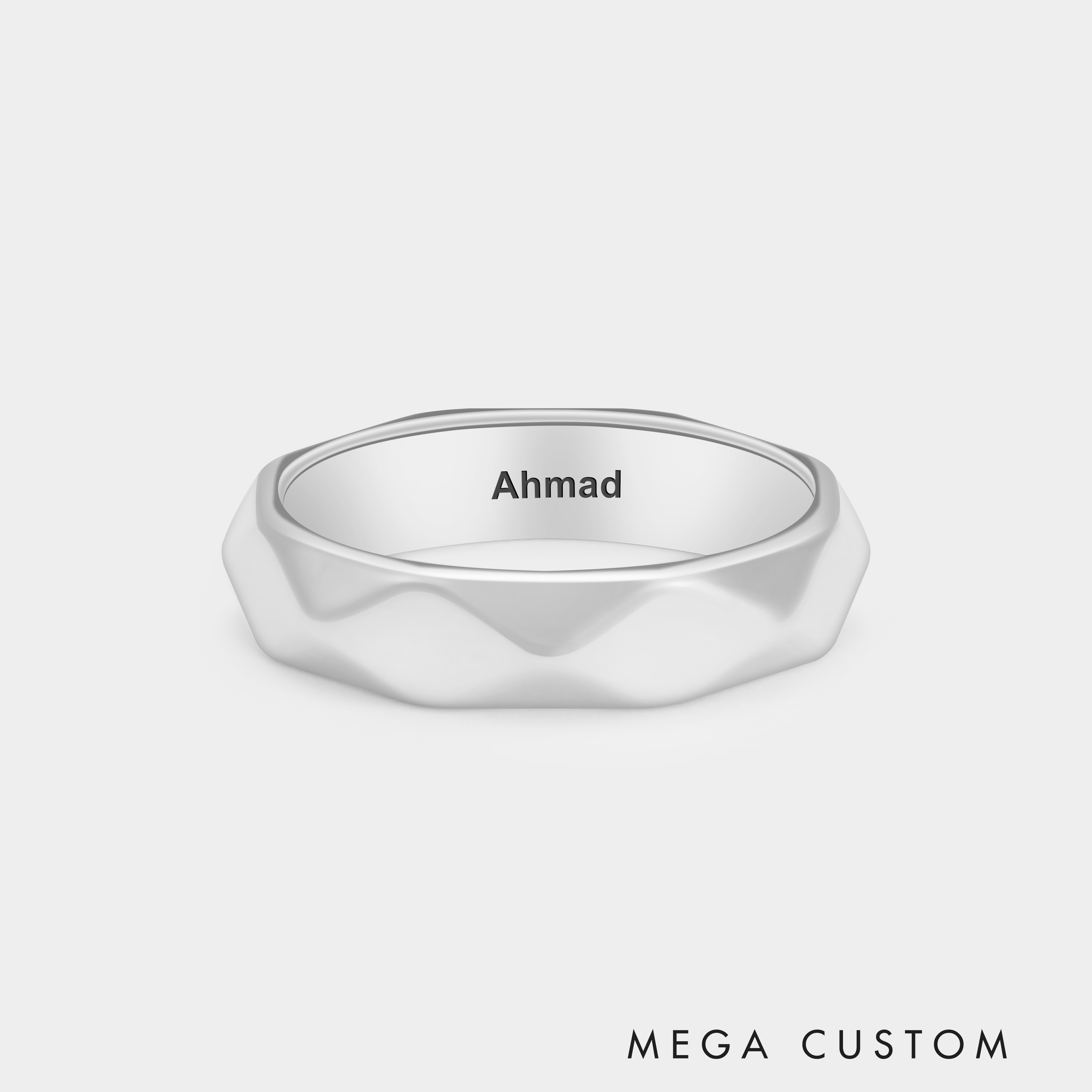 Personalized Faceted Sterling Silver Couple's Ring with Custom Engraving Personalized Romantic Jewelry in Sterling Silver