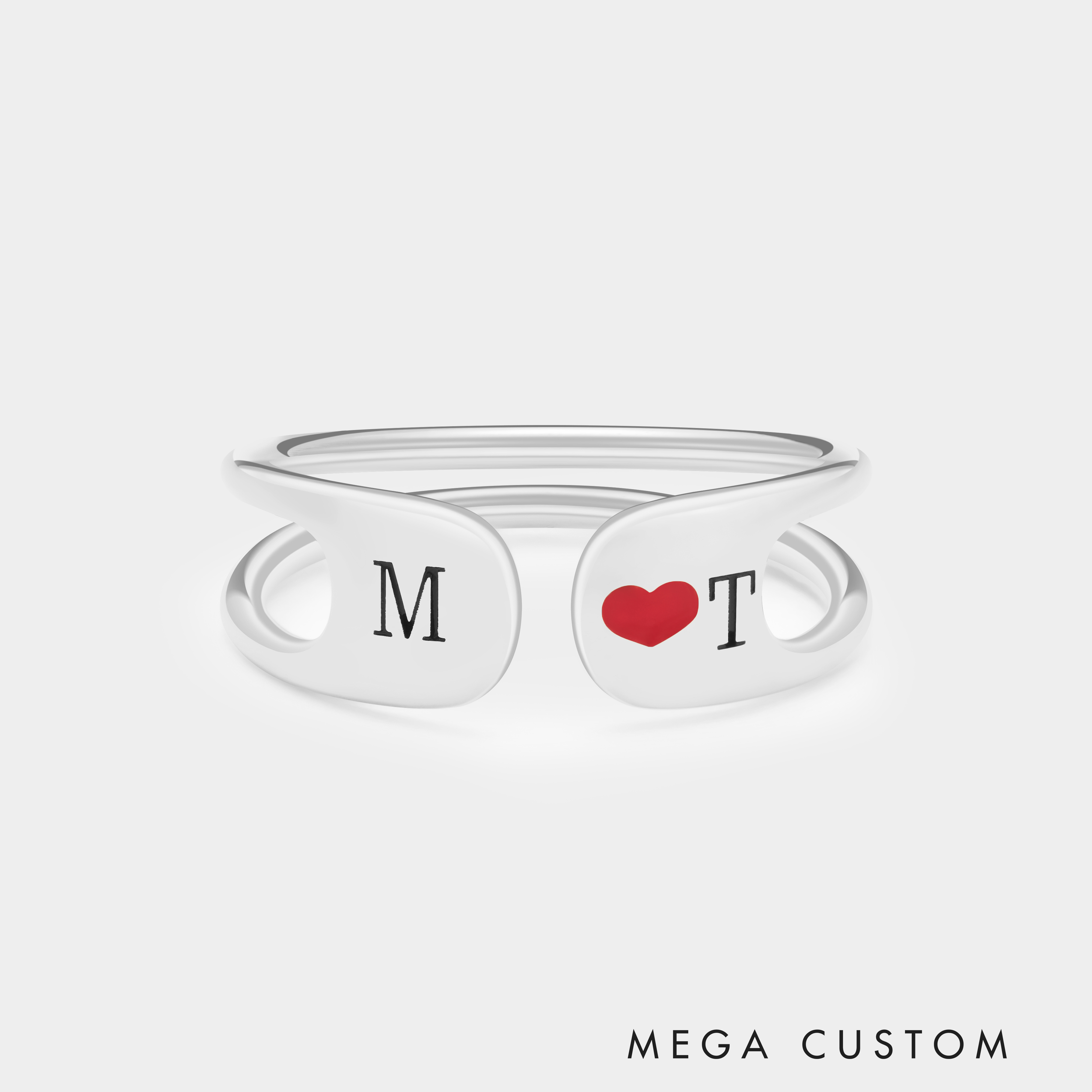 Personalized Couple's Open Love Initial Ring with Heart Design Personalized Romantic Jewelry for Lovers 925 Sterling Silver