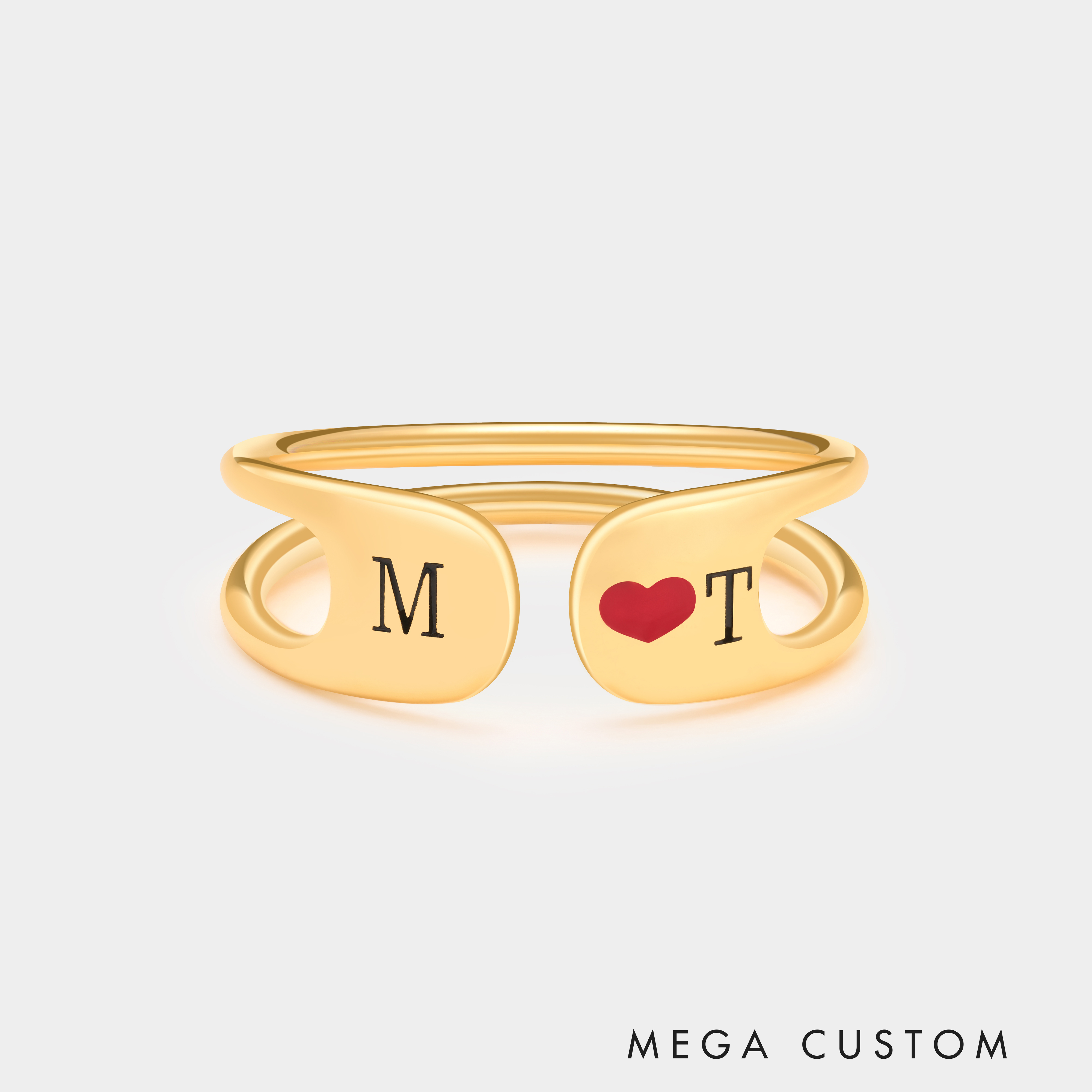 Personalized Couple's Open Love Initial Ring with Heart Design Personalized Romantic Jewelry for Lovers 925 Sterling Silver