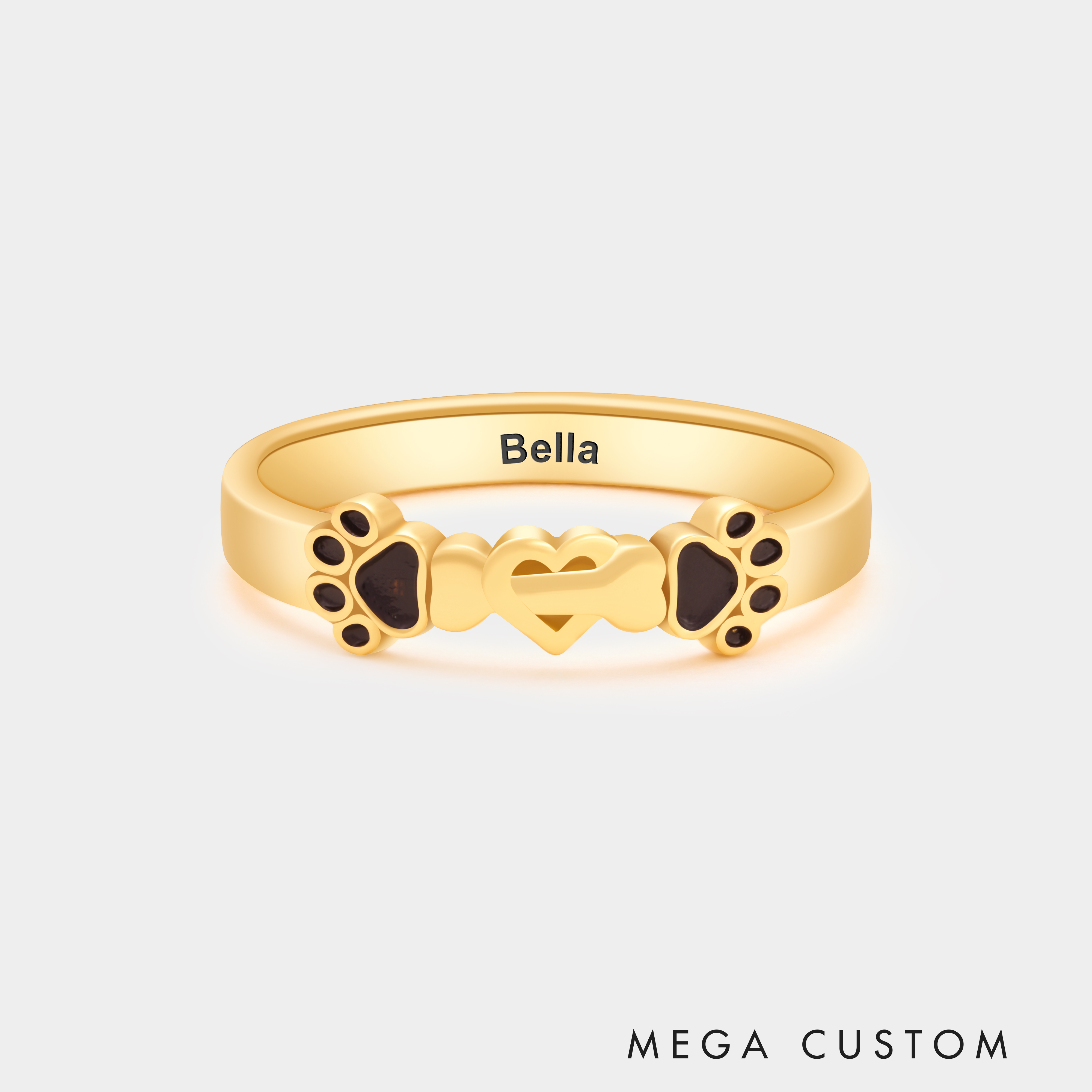 Personalized Bone and Heart with Dog Paw Ring Personalized Pet Lover's Jewelry in Sterling Silver