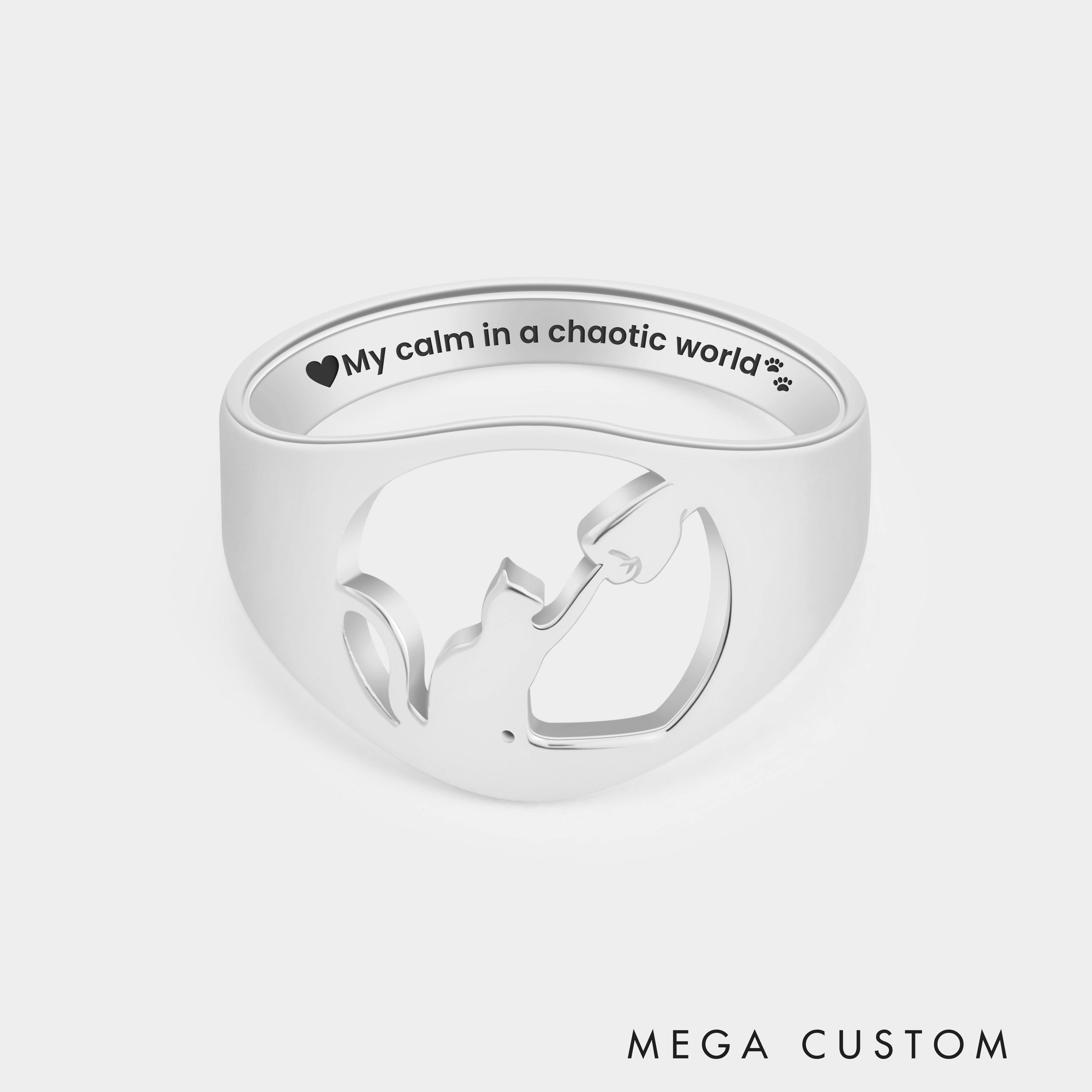 Personalized Cat and Paw Ring with Engraved Name Unique Gift for Cat Lovers and Pet Owners 925 Sterling Silver