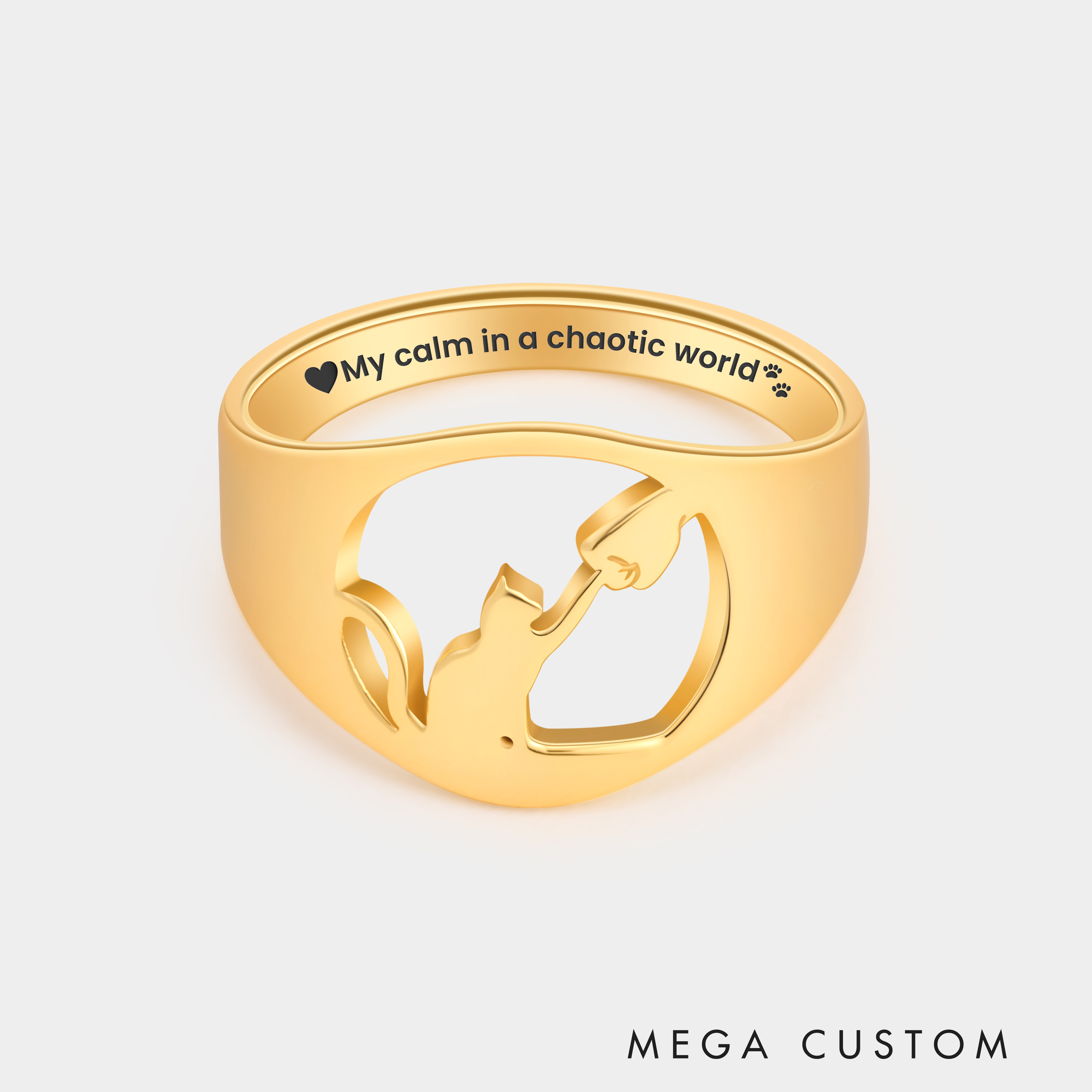 Personalized Cat and Paw Ring with Engraved Name Unique Gift for Cat Lovers and Pet Owners 925 Sterling Silver