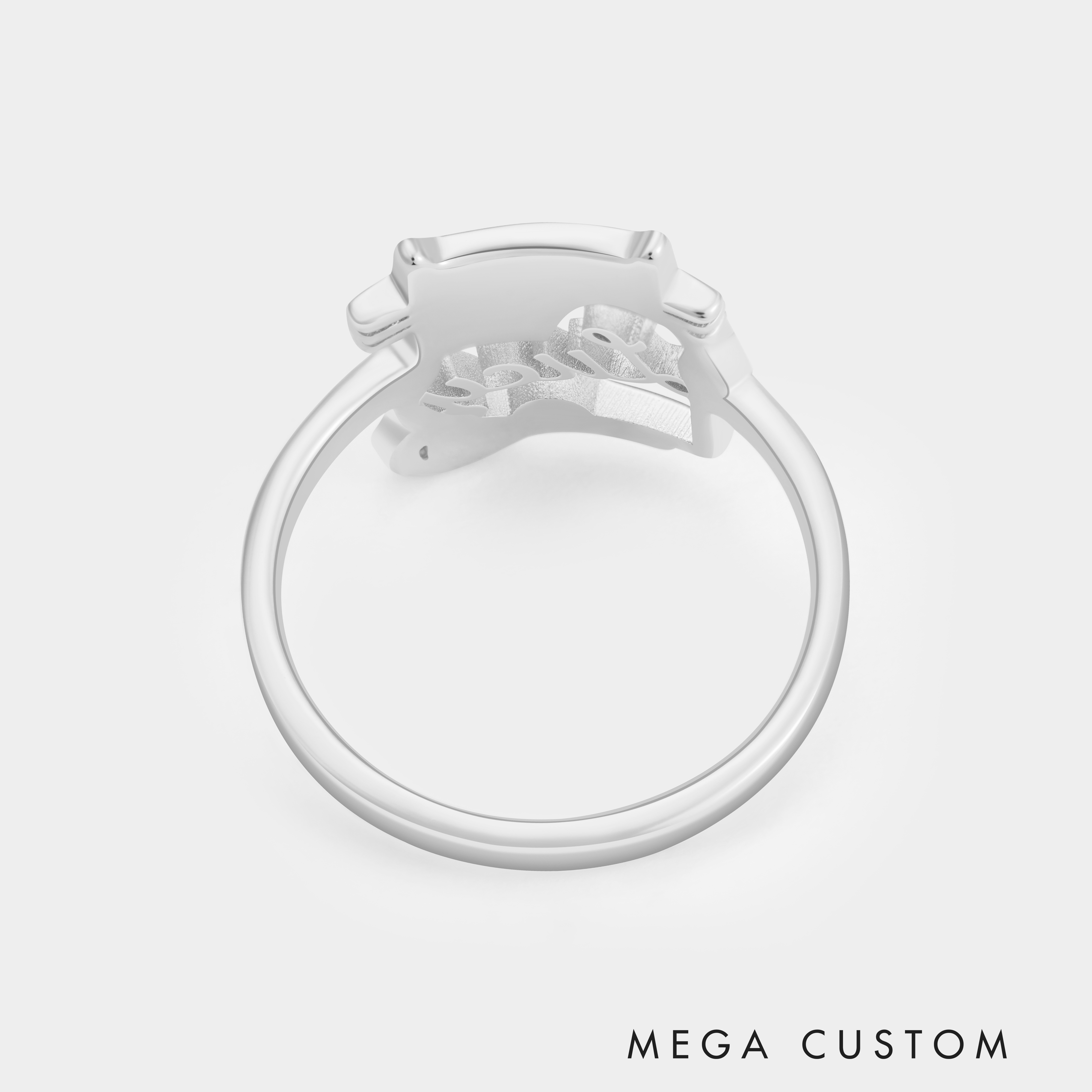 Personalized Cartoon Cat Holding Heart Sterling Silver Name Ring Custom Jewelry for Cat Lovers