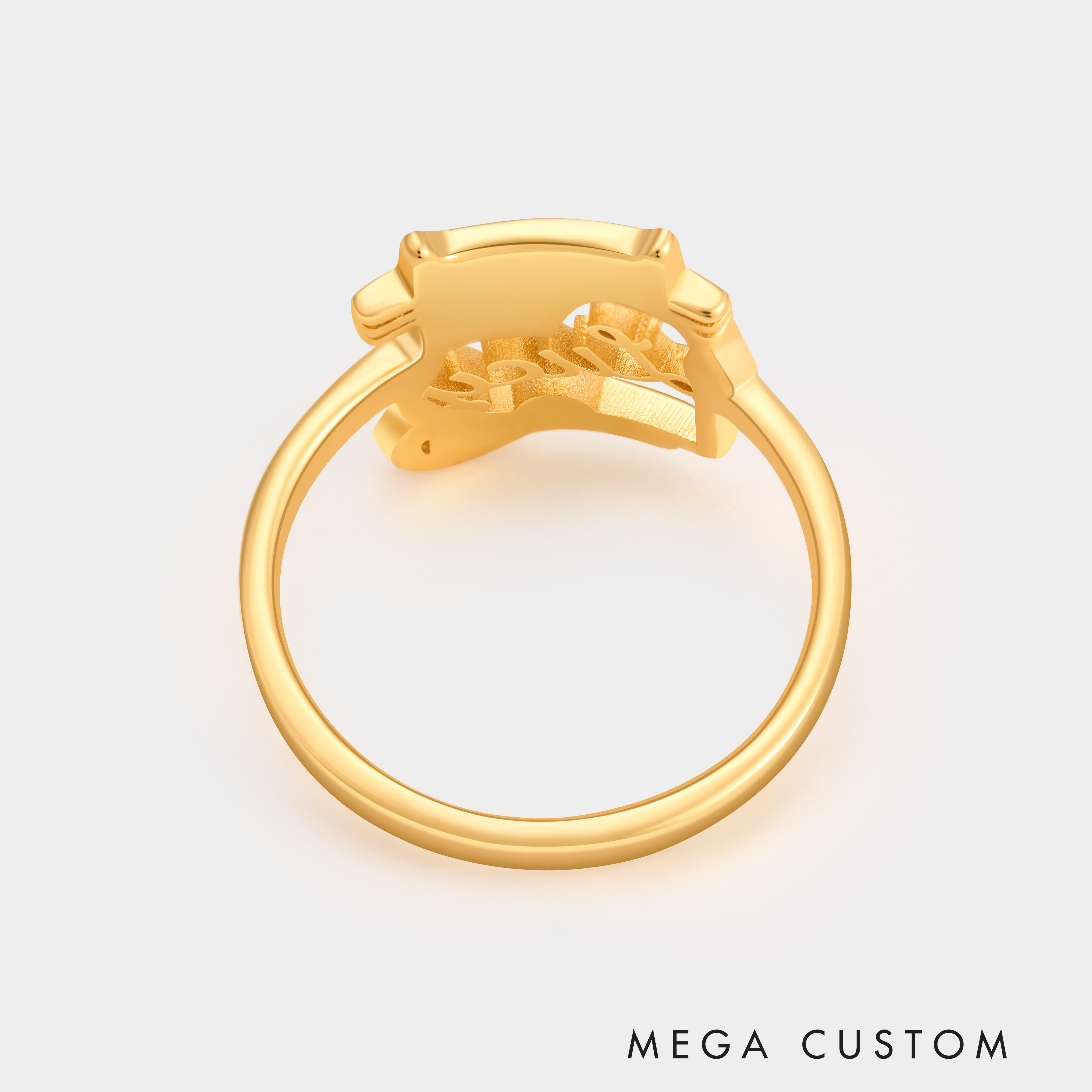 Personalized Cartoon Cat Holding Heart Sterling Silver Name Ring Custom Jewelry for Cat Lovers