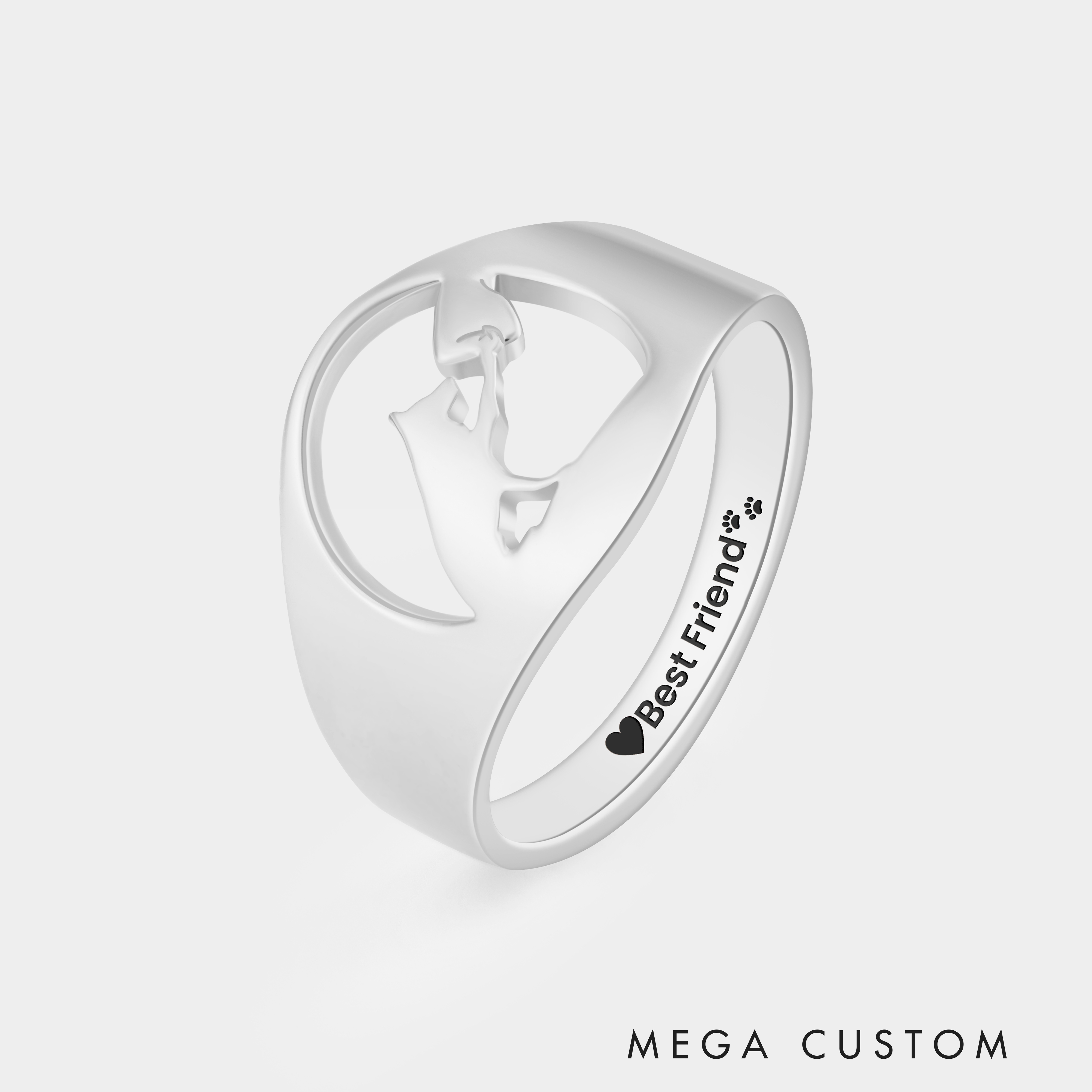 Personalized Dog and Paw Ring with Engraved Name Unique Gift for Dog Lovers and Pet Owners 925 Sterling Silver