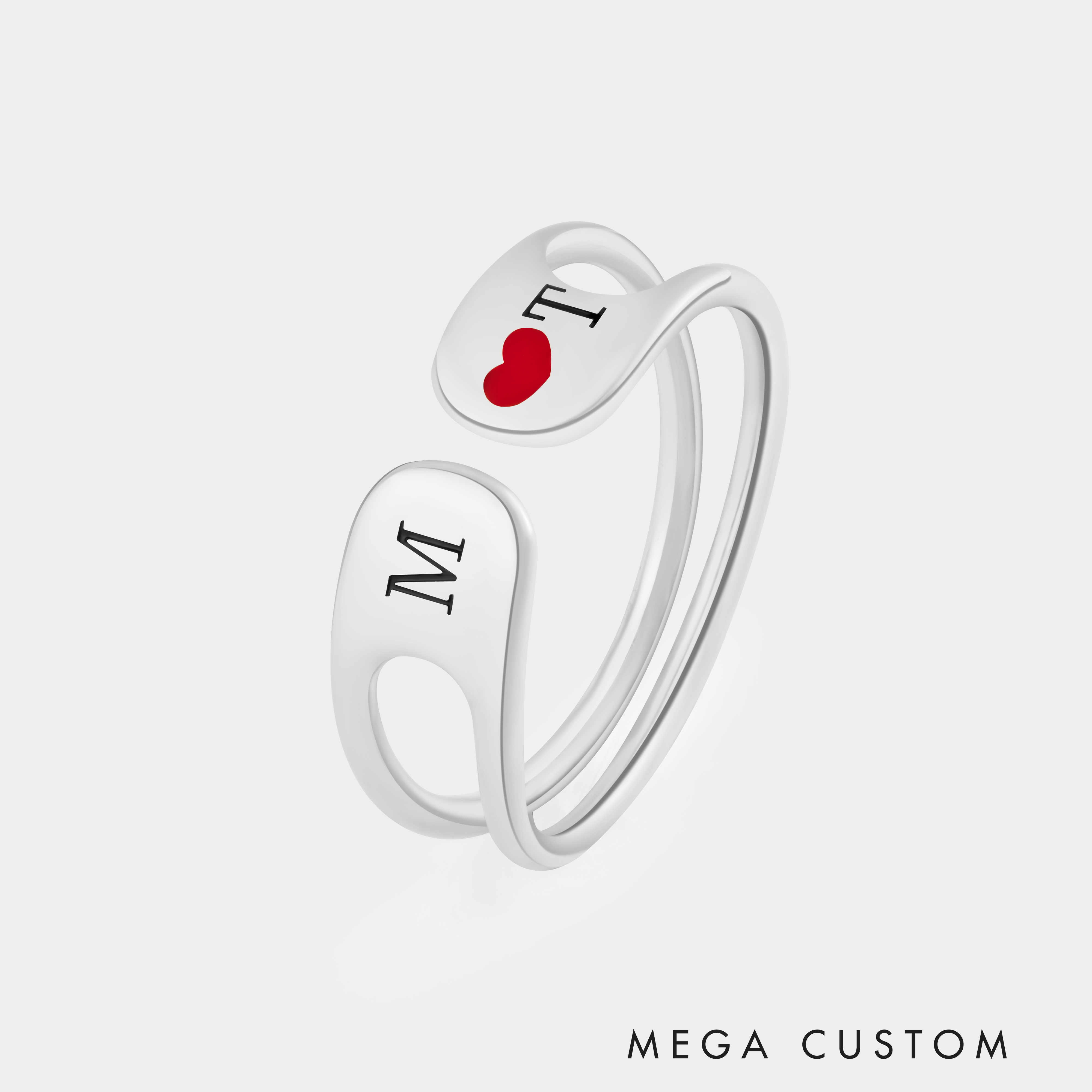 Personalized Couple's Open Love Initial Ring with Heart Design Personalized Romantic Jewelry for Lovers 925 Sterling Silver