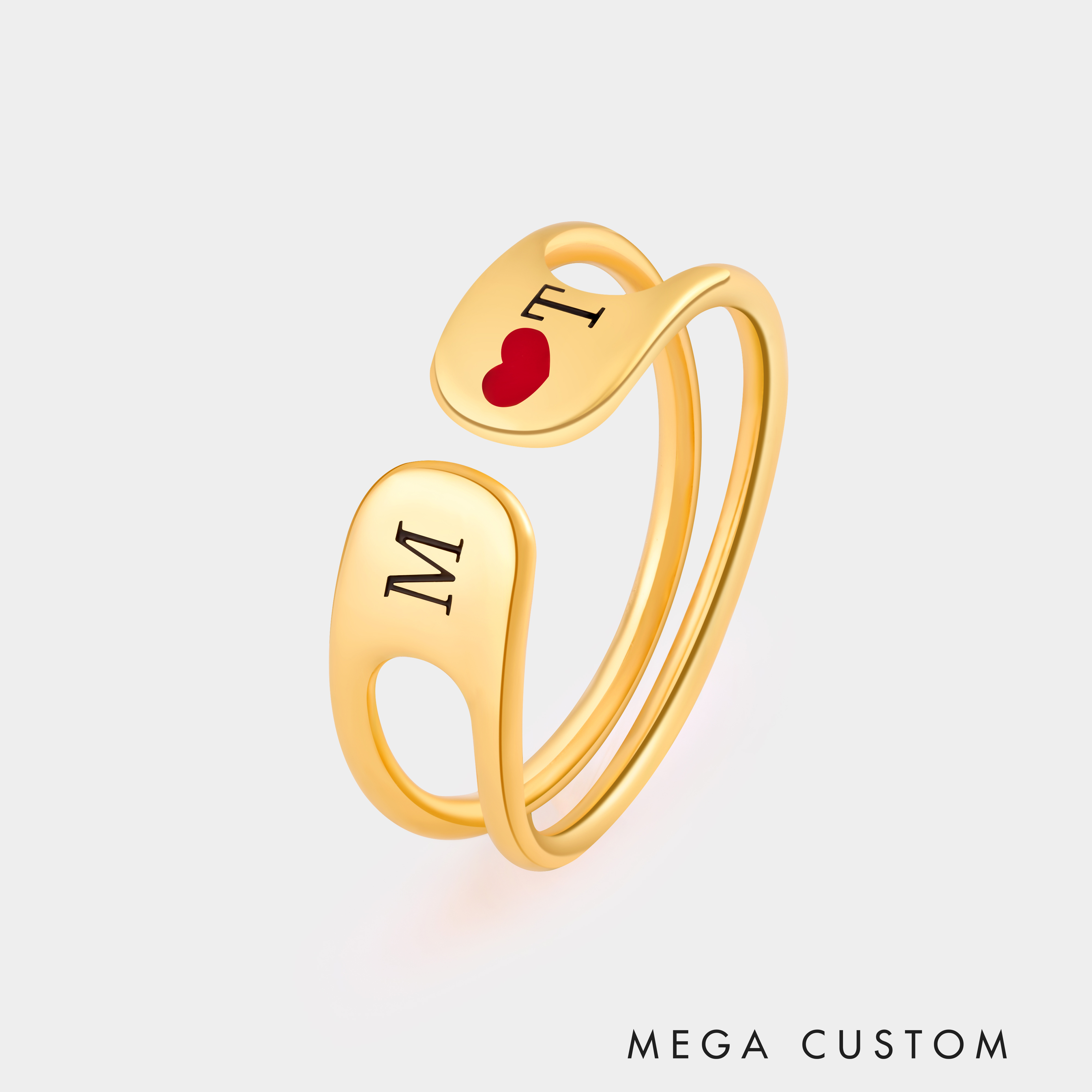 Personalized Couple's Open Love Initial Ring with Heart Design Personalized Romantic Jewelry for Lovers 925 Sterling Silver