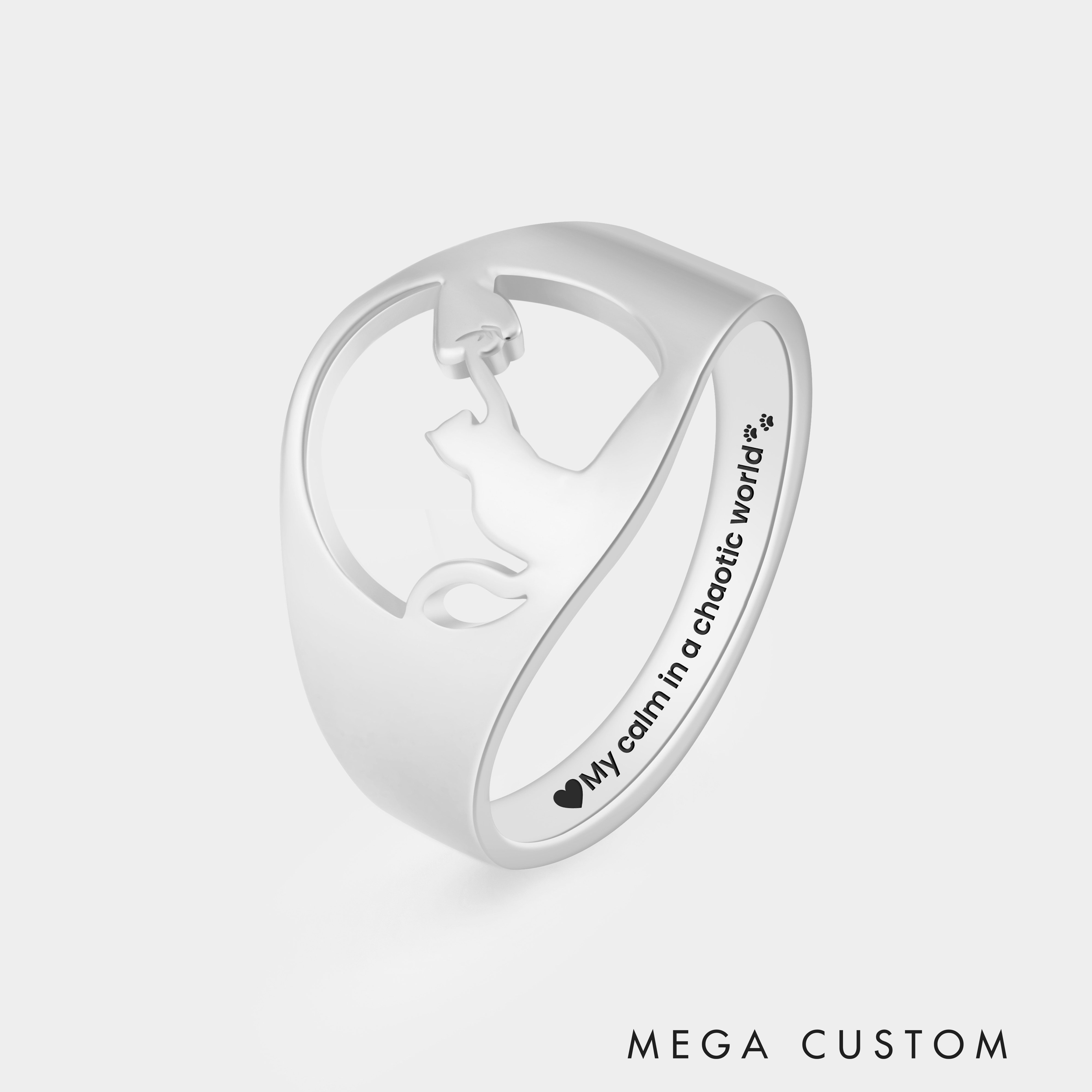Personalized Cat and Paw Ring with Engraved Name Unique Gift for Cat Lovers and Pet Owners 925 Sterling Silver