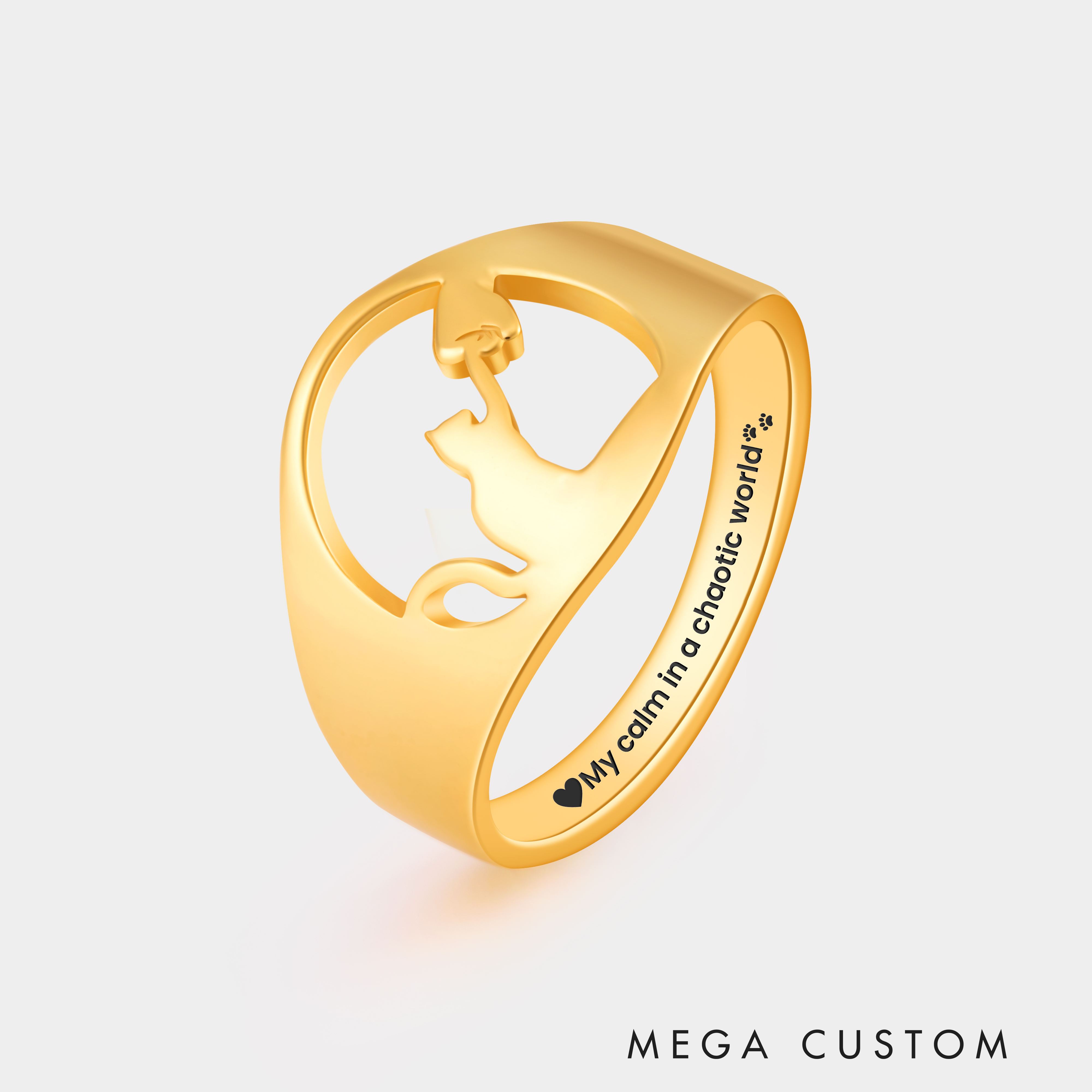 Personalized Cat and Paw Ring with Engraved Name Unique Gift for Cat Lovers and Pet Owners 925 Sterling Silver