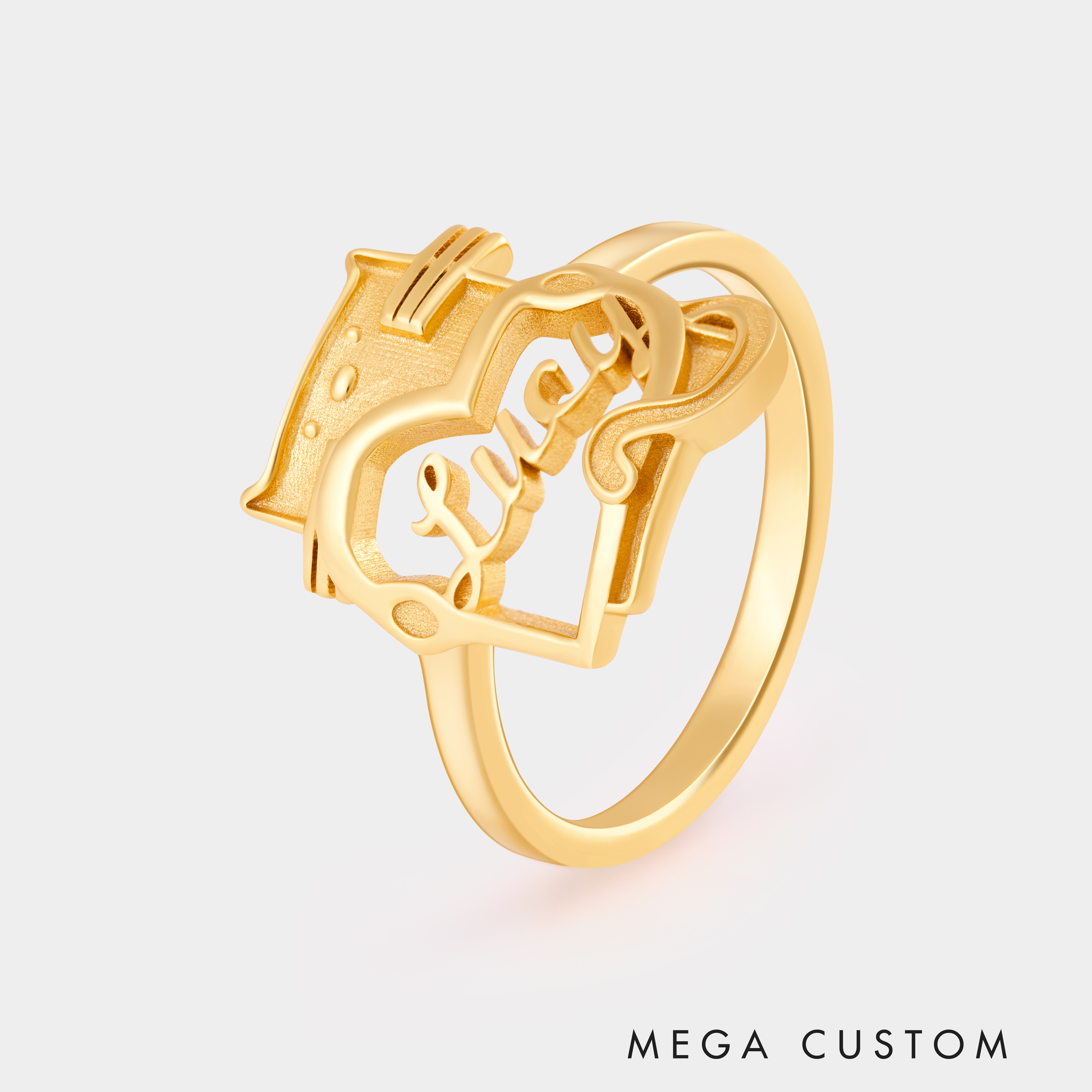 Personalized Cartoon Cat Holding Heart Sterling Silver Name Ring Custom Jewelry for Cat Lovers