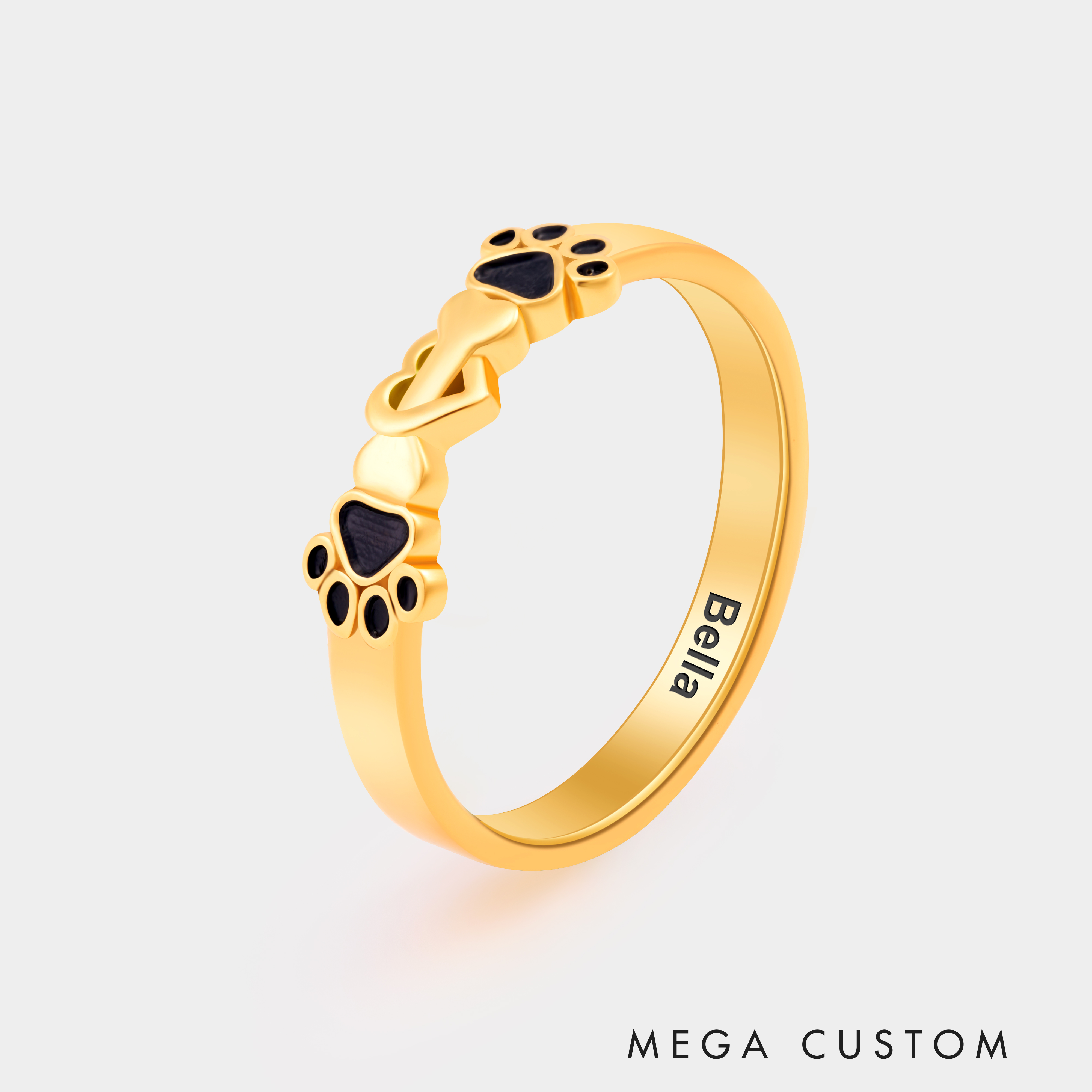 Personalized Bone and Heart with Dog Paw Ring Personalized Pet Lover's Jewelry in Sterling Silver