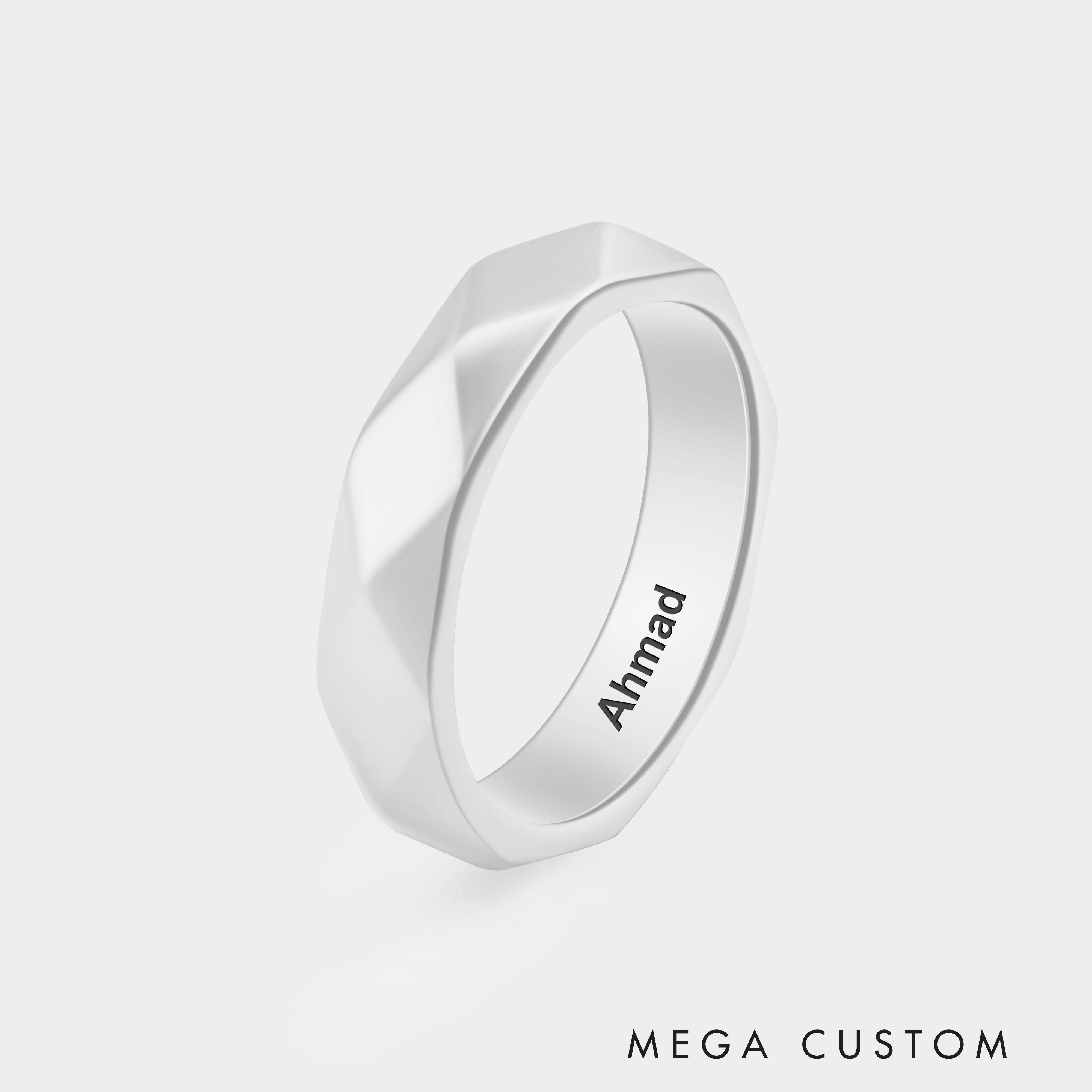 Personalized Faceted Sterling Silver Couple's Ring with Custom Engraving Personalized Romantic Jewelry in Sterling Silver