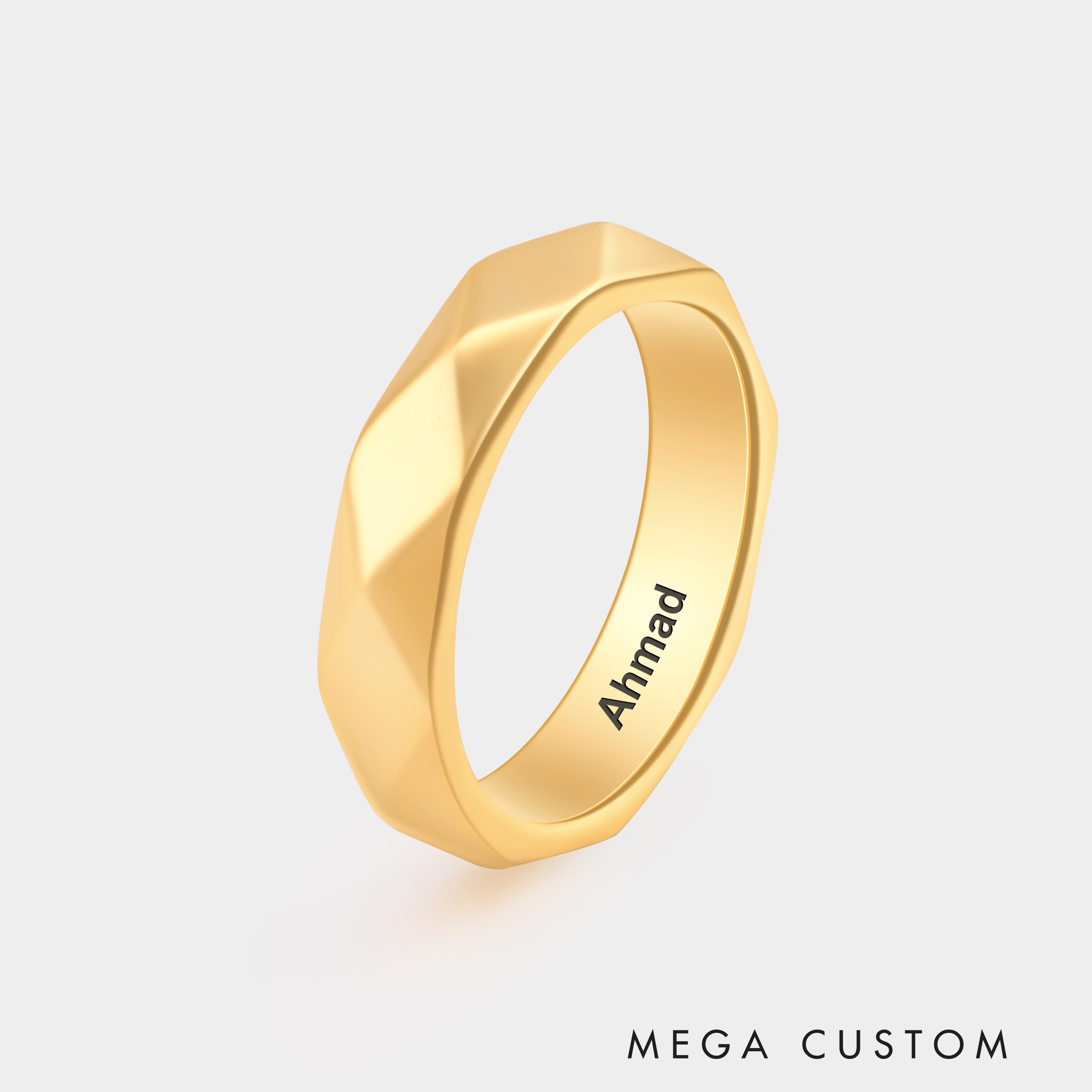 Personalized Faceted Sterling Silver Couple's Ring with Custom Engraving Personalized Romantic Jewelry in Sterling Silver