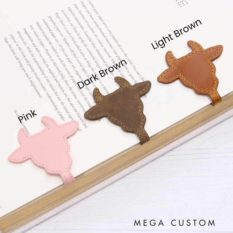 Personalized Leather Bookmark Bull Head Shaped Bookmark Magnetic Bookmark Custom Name Engraved Page Marker Unique Gift for Western Lovers and Readers Handmade Rustic Leather Accessor