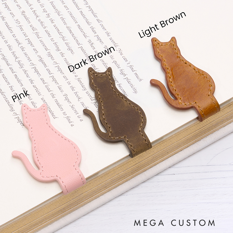Personalized Leather Cat Bookmark Magnetic Bookmark Custom Name Engraved Page Marker Gift for Readers and Cat Lovers Elegant Animal-Shaped Book Accessory  