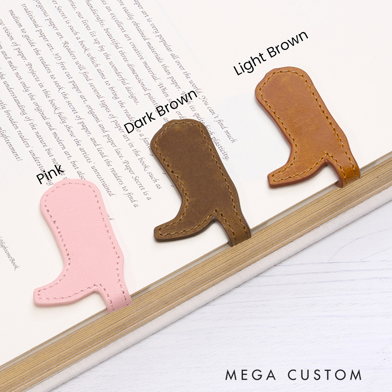 Personalized Leather Bookmark Boot Shaped Bookmark Magnetic Bookmark Custom Initials Engraved Page Marker Western-Themed Gift for Readers Unique Rustic Book Accessory  