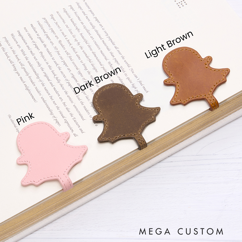 Personalized Leather Bookmark Ghost Shaped Bookmark Magnetic Bookmark Custom Name Engraved Page Marker Fun Gift for Halloween and Reading Lovers Handmade Gothic Leather Accessory