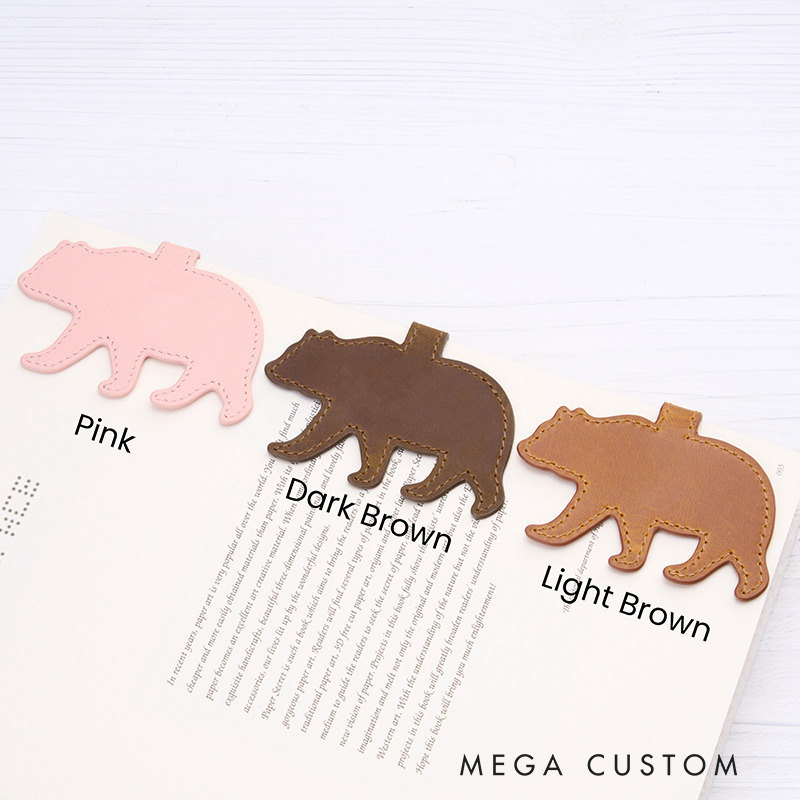 Personalized Leather Bear Bookmark Magnetic Bookmark Custom Name Engraved Page Marker Gift for Readers Gifts for Him Unique Rustic Book Accessory 
