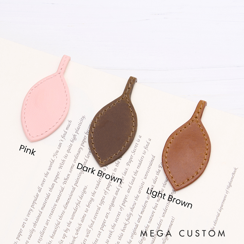 Personalized Leather Bookmark Leaf Shaped Bookmark Magnetic Bookmark Custom Name Engraved Page Marker Elegant Gift for Nature Lovers and Readers Unique Handmade Rustic Accessory