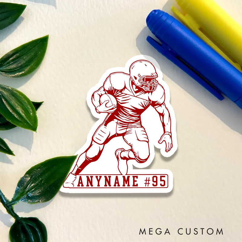 Personalized American Football Dynamic Player Sticker with Custom Player Name and Number