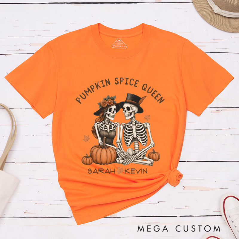 Personalized Gothic Skull Couple Halloween Matching T-Shirt Skeleton T-Shirt for Couple