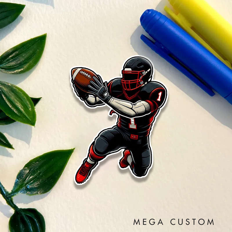 Personalized American Football Player Sticker with Custom Number for Fans and Athletes