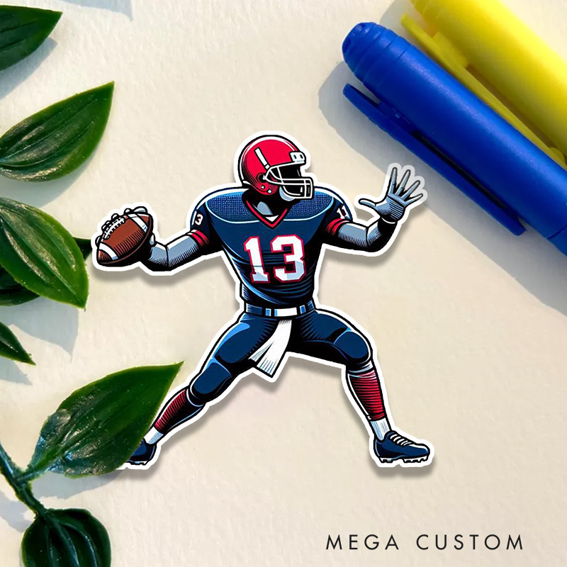Personalized American Football Player Sticker with Custom Number for Football Fans