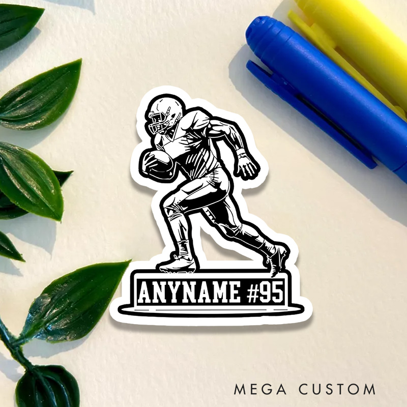 Personalized American Football Dynamic Player Design Sticker with Custom Your Name and Number