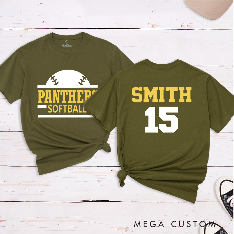 Personalized Team Softball T-Shirt Design Featuring Team Name Custom Player Name and Number with Bold Graphics