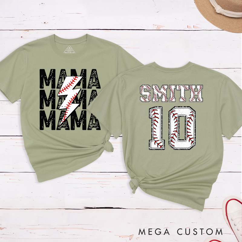 Personalized Baseball Mama T-Shirt with Custom Name and Number